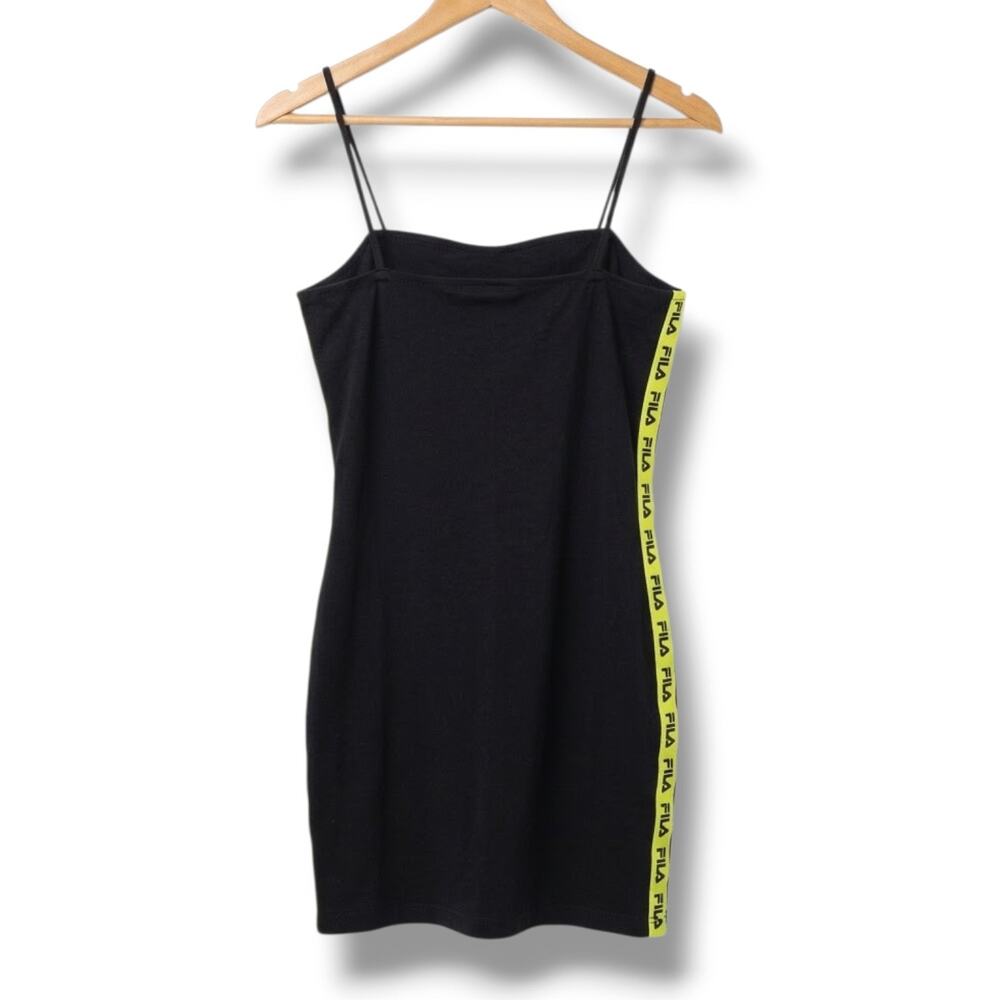 Fila Black Bodycon Cami Mini Dress Neon Lime Logo Tape Trim Women's Medium
​